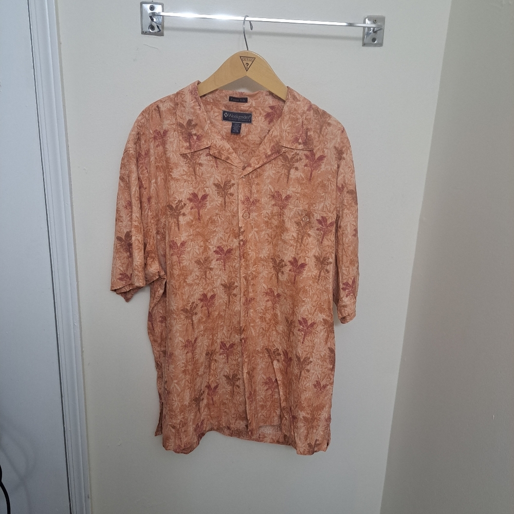 Silk-cotton button down palm tree print  Hawaiian Lightweight shirt XL Washable